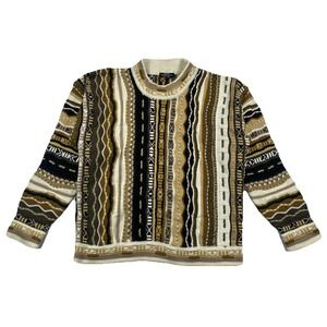 Expressions Size Large 3D Knit Coogi Style Sweater Earth-tone Neutral Acrylic